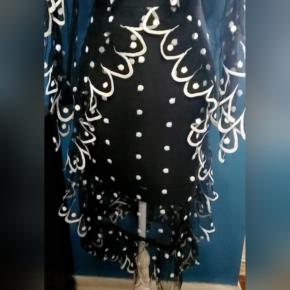 New ATHENA Dress Black Sheer With Polka-Dots & RUFFLES Bustier Cocktail Sz S - Picture 4 of 10